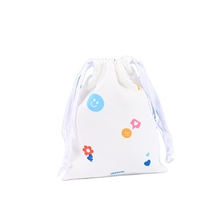 Custom Logo Printed <b>Small</b> Canvas Jewelry Gift Storage Pouch <b>White</b> Packaging Dust <b>Bag</b> - Product Image 1