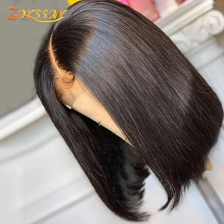 Wig Bob Pendek Pabrik Wig Selaras Kutikula Depan Renda Rambut Manusia Perawan Brasil dengan Renda Transparan, Wig Garis Rambut Alami