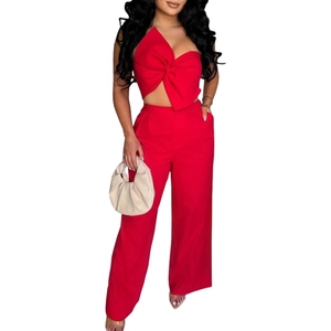 <b>Sexy</b> Solid Colour Bow Sleeveless Backless Casual Pants Ladies Two Piece <b>Set</b> Fashion - Product Image 5