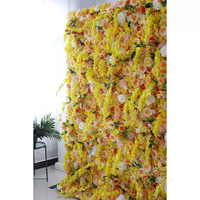 Dinding Bunga Buatan Sunlit Symphony, Hiasan Stiker Dinding Bunga Rambat 8ft X 8ft dengan Rangkaian Bunga Emas yang Bercahaya