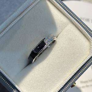 Anillo de Plata Pura S925 con Esmalte Negro, Diseño de Nicho, Simple, Moderno, Incrustaciones de Alta Calidad, Líneas Vintage, Estilo Abierto - Product Image 5