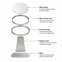 Miroir de table LED 8 pouces avec grossissement 5X, variateur tactile, lumière à mémoire 3 couleurs, rechargeable Type-C 1000 mAh, miroir chromé