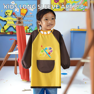 Kit tablier imperméable durable en polyester non tissé à manches longues pour enfants QC avec bavoir de repas, fournitures de nettoyage et tablier d'art - Product Image 2