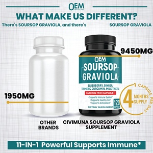 כמוסות גרביוֹלה (סאורסופ) של יצרן מקורי, תמצית עלים טבעית, תוספי תזונה צמחיים, תוסף תזונה למבוגרים, להקלה על מערכת העיכול והמערכת הנשימה, 60 כמוסות - Product Image 2