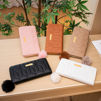 Portefeuille long de luxe pour femme, matelassé en PU, avec fermeture éclair, multiples fentes pour cartes, pochette à main et dragonne