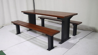Table de pique-nique en bois moderne commerciale extérieure, ensemble de meubles de jardin, table à manger, terrasse extérieure, table de café et banc