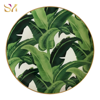 Ensemble de vaisselle en céramique de luxe avec bordure dorée, imprimé feuilles de bananier, tasses et bols pour mariage, hôtel et restaurant