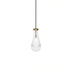Lampadario Moderno a Goccia in Vetro Trasparente con Asta in Ottone E26 LED per Cucina e Sala da Pranzo, Dimensioni Ridotte - Product Image 1