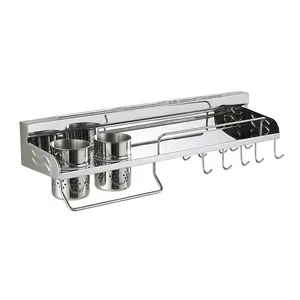 Espositore da cucina a parete 304 portaoggetti e scaffali in acciaio inossidabile argento organizzatore da cucina a parete in legno flessibile 60cm