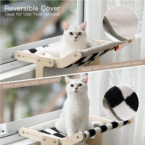 Wooden Window Sill Cat <b>Bed</b> Natural Wood Color Reversible Cover For Indoor Cats - Product Image 1
