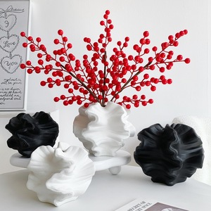 Vase en céramique Muyu Chronicles, style Wabi Sabi, blanc et noir, petit et grand, pour arrangement floral de bureau, décoration de fleurs séchées - Product Image 1