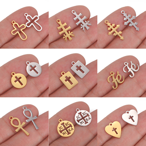 Colgantes Religiosos de Cruz Ortodoxa, Redondos, Cuadrados y con Forma de Corazón, de Acero Inoxidable, para Hacer Joyería y Collares - Product Image 2