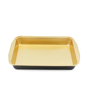 Smoothwall Black and Gold Disposable Aluminum Foil Container Tray Airline Take-Out Pan Customized Food Grade