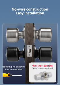 Serrure à empreintes digitales en bois sphérique, serrure universelle pour <span class=keywords><strong>porte</strong></span> intérieure, remplacement pour chambre à coucher, loquet rond simple, serrure intelligente - Product Image 5