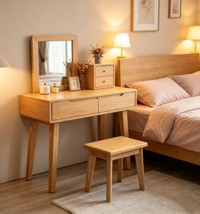 Scandinavian Solid Oak Makeup Vanity With Mirror And <b>Storage</b> Drawers <b>For</b> Bedroom - Product Image 4