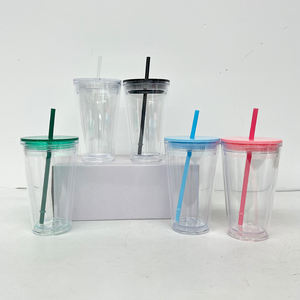 Gobelets à café en plastique acrylique à double paroi transparents pré-percés, plusieurs couleurs, 16 oz, 24 oz, avec bouchon en silicone - Product Image 5