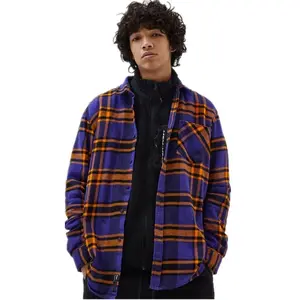 Wholesale Plaid Flannel Fashion Men's Custom Shirt checked mens clothing shirts in purple & orange