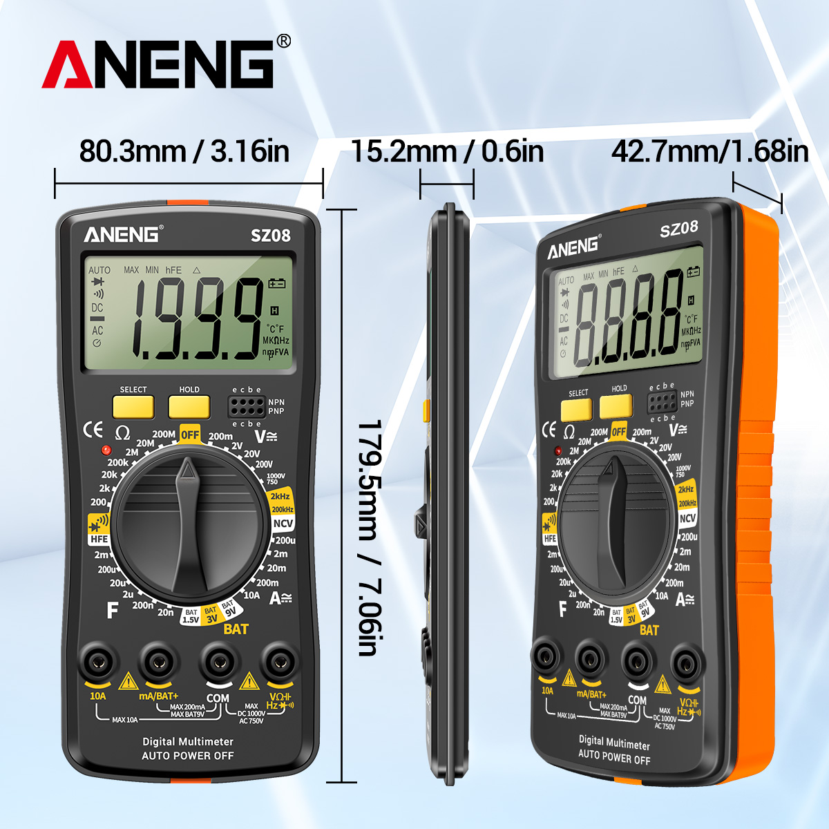 Цифровой мультиметр ANENG SZ08, профессиональный вольтметр с ультратонким хранилищем, автоматический вольтметр, 220 В переменного/постоянного тока, тестеры сопротивления
