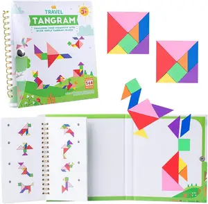 Mainan Magnetik Busa EVA Bepergian Teka-teki Tangram, Mainan Magnetik Pola Blok Jigsaw Permainan IQ untuk Anak-anak