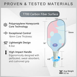 ไม้พายพิคเคิลบอล FitSpark Cat คาร์บอนไฟเบอร์ แกนรังผึ้ง ไร้ขอบ จุดตีกว้าง 5x4.8 นิ้ว น้ำหนักเบา ทนทาน มาตรฐาน USAPA - Product Image 4