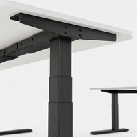 Bureau debout réglable en hauteur en fer en forme de L avec poutre transversale droite à trois niveaux, installation standard, double moteur dissimulé, pour