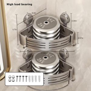 Paquete de 2 estantes de ducha de esquina gris, ventosa, estante de ducha sin perforación, organizador de baño, barra de toalla adhesiva, ganchos, rieles - Product Image 6