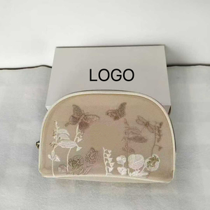 Nueva bolsa de cosméticos para mujer con diseño de mariposa y flores bordadas en forma de concha con brillo, bolsa de almacenamiento de cosméticos portátil. - Product Image 2