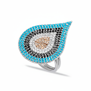 Ojo turco diseño gota forma buena suerte tradicional racimo anillo turquesa único al por mayor hecho a mano 925 joyería de plata esterlina - Product Image 2