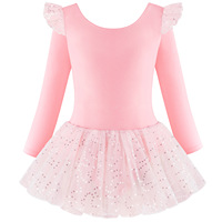 Artículos en Stock: Maillot de Ballet de Algodón para Niñas, Manga Larga, Cuello Redondo, Azul, Vestido de Danza para Niñas