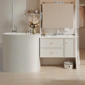 French cream style ceramic integrated basin stainless steel honeycomb aluminum intelligent beauty <b>bathroom</b> <b>cabinet</b> - Product Image 5
