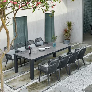 240 cm (1+8) big rectangular outdoor table sets sintered stone aluminum luxury garden dining furniture waterproof