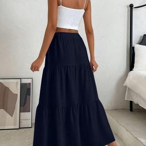 Falda Maxi Negra de Cintura Elástica para Mujer, Color Sólido Personalizado, para Uso Diario Informal - Product Image 3