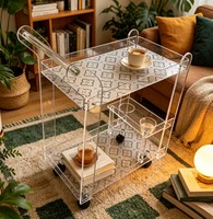 Chariot de rangement à double niveau en plastique transparent sur roulettes pour salon et bar