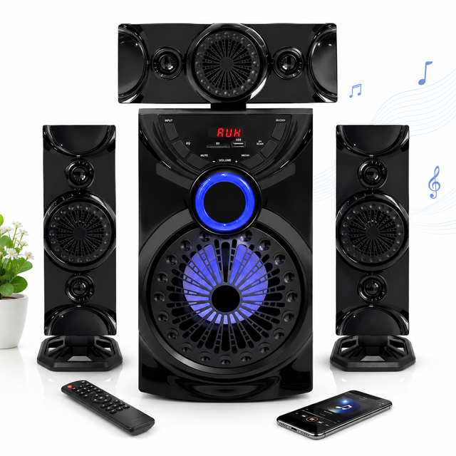 Surround Sound Home Theater Speaker System with LED Display  FM Tuner USB/SD Inputs with Remote Control