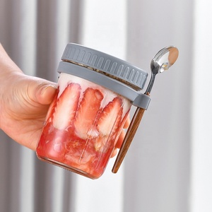 Tarro contenedor de vidrio de boca ancha transparente de 350ml con cuchara para desayuno avena para uso en la cocina - Product Image 3