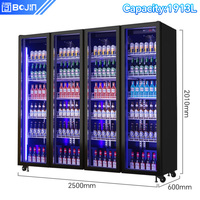 Enfriador de Bebidas BoJin de Cuatro Puertas con Ventilador y Control Digital de Temperatura para Cerveza, Agua, Exhibición en Supermercados