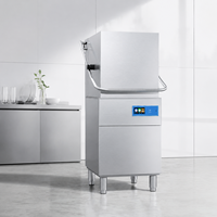 Lave-vaisselle industriel à capot, cycles de rinçage multiples, 80 ℃   Stérilisation à l'eau chaude, évier commercial en acier inoxydable épaissi