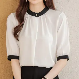 Блузки летние белые блузки с коротким рукавом женские Blusas Mujer De Moda 2024 Verano с круглым вырезом шифоновые блузки Топы