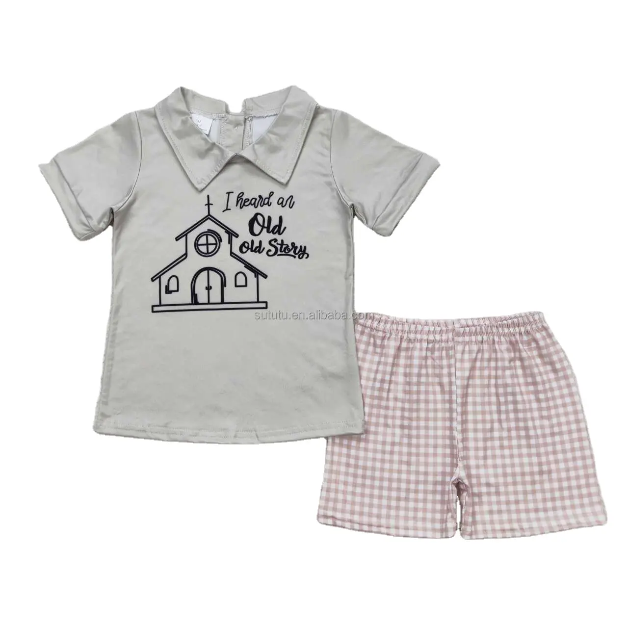 Short de haute qualité, j'ai entendu une vieille histoire à carreaux garçon tenues bébé garçon vêtements été enfants vêtements en gros