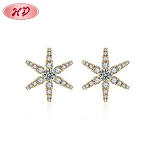 Direct Factory Minimalist Design Women 18K Gold Plated Snowflake Shape Stud Earring