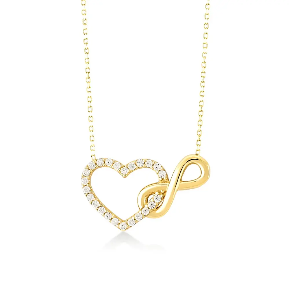 Minimalist 925 Sterling Silver Gold Plated heart Diamond Infinity Sign Pendant Necklace Women Fashion Jewelry
