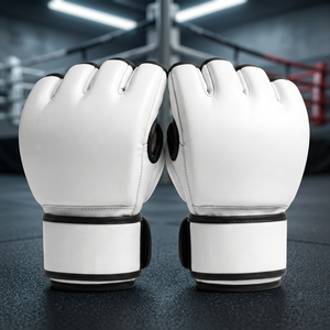 ถุงมือชกมวย MMA สีขาว PU แบบครึ่งนิ้ว พร้อมสายรัดข้อมือ น้ำหนักเบา มีช่องเปิดนิ้ว สำหรับฝึกศิลปะการต่อสู้ เหมาะสำหรับทุกเพศ - Product Image 1
