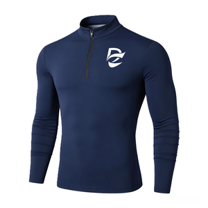 T-shirt de sport à manches longues vert foncé à col montant et demi-zip, compression, personnalisable en gros, directement de l'usine - Product Image 5