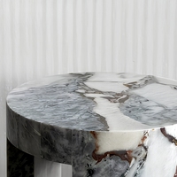Décoration d'intérieur, meubles en pierre personnalisés, table d'appoint ronde en marbre bleu océan Galaxy Storm, style moderne pour salon, avec pieds courbes