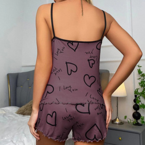 Nouvelle collection été de vêtements pour femmes, style transfrontalier Europe-Amérique, imprimé cœurs, color-block, avec bordure festonnée - Product Image 4