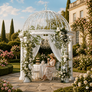 Gazebo de jardin en pierre blanche personnalisé BLVE avec dôme métallique, pavillon rond pour mariage en plein air, décoration de pelouse et de jardin - Product Image 3