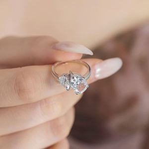 Dylam Classic Dainty Design 925 Sterling Silver Rhodium Plated Double Stone 8A Crushed <b>Iced</b> Out Cut Cubic Zirconia Jewelry <b>Rings</b> - Product Image 3