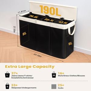 190L Large Customizable 3 Sections Folding <b>Storage</b> Basket Collapsible Large Dirty Clothes <b>Laundry</b> Bag Basket <b>Organization</b> - Product Image 4