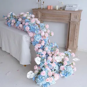 Custom Table Runner Decoration Flowers Row Stage Arrangement Props Restaurant Centerpiece Artificial Flowers Runners For Wedding