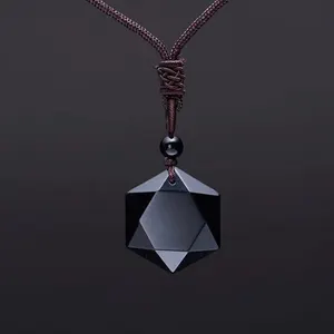 Hot Selling Obsidian Great Satellite Pendulum Necklace Power Stone Obsidian Necklace Six Pointed Star Pendant Necklace For Men